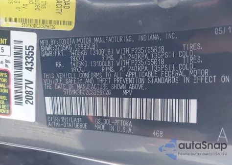 2012 Toyota Sienna Limited V6 7 Passenger z USA, uszkodzony, nr VIN 5TDYK3DC2CS256726